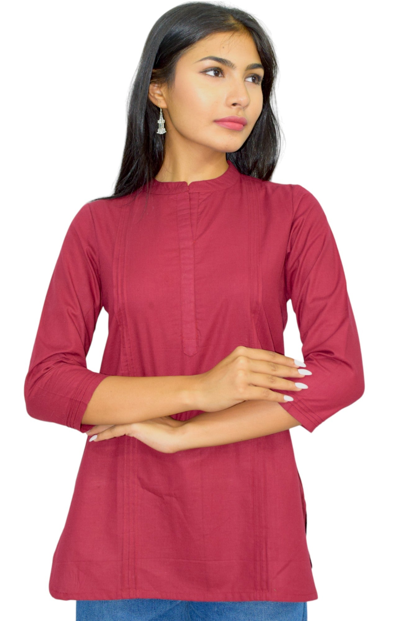 Pintex Maroon plain short kurta