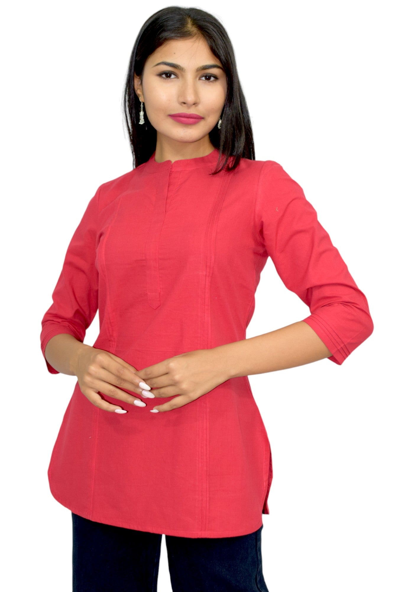 Pintex Red plain short kurta