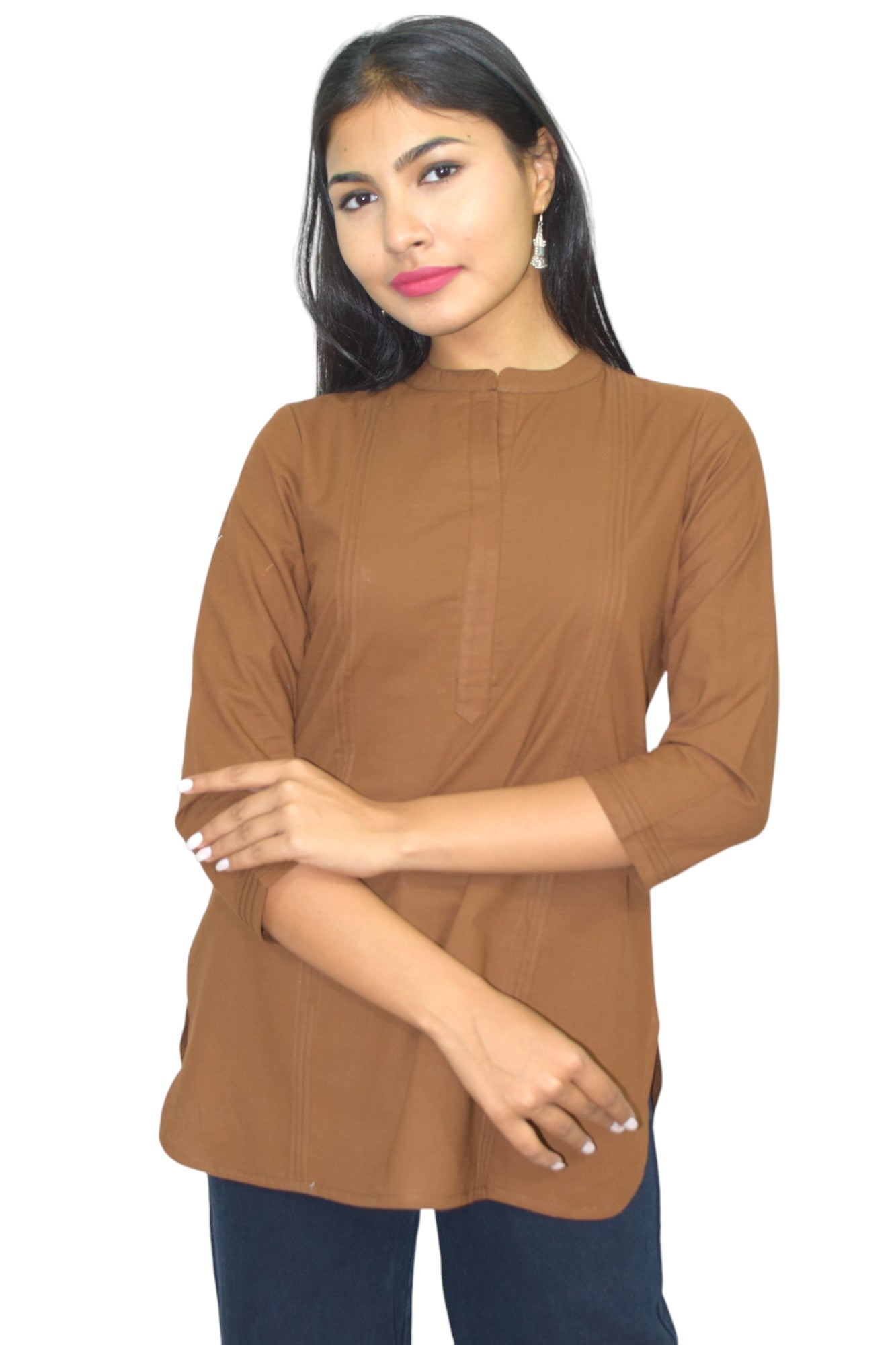 Pintex Brown plain short kurta