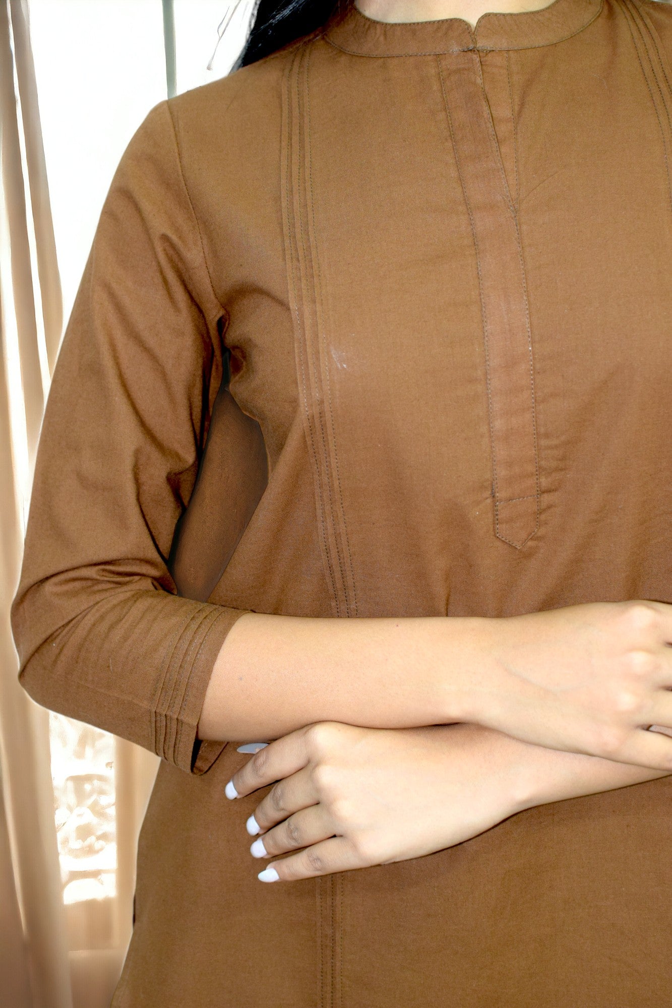 Pintex Brown plain short kurta