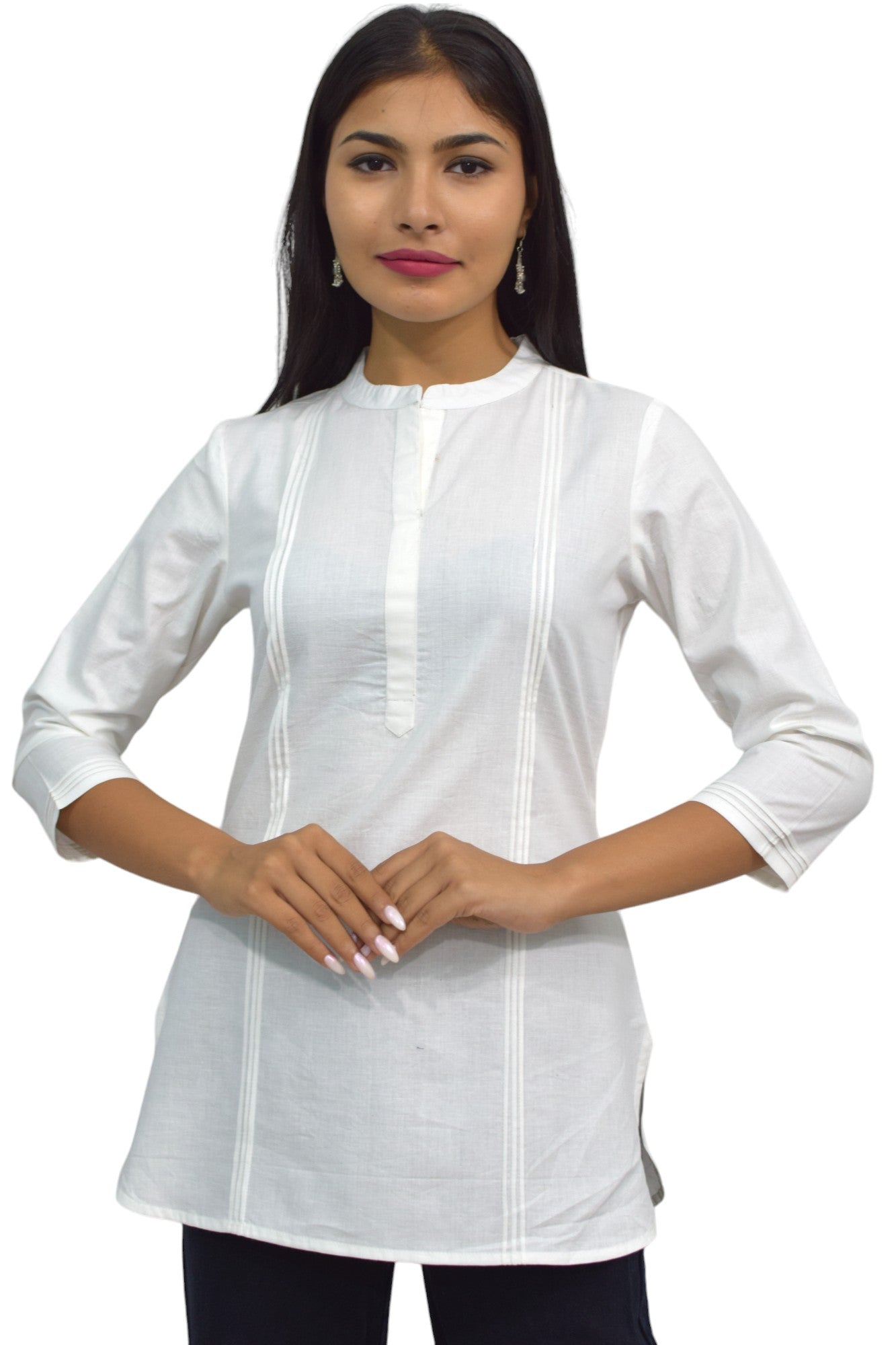 Pintex White plain short kurta