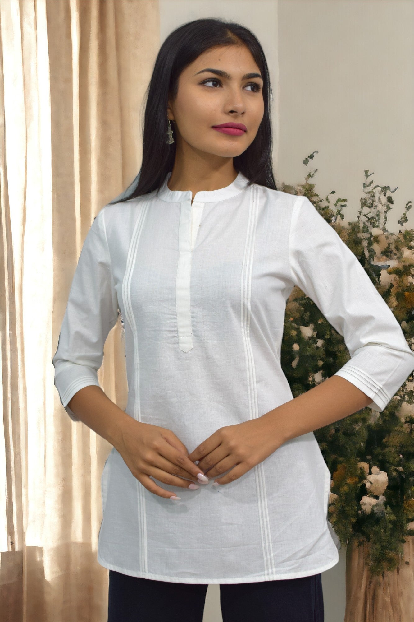 Pintex White plain short kurta