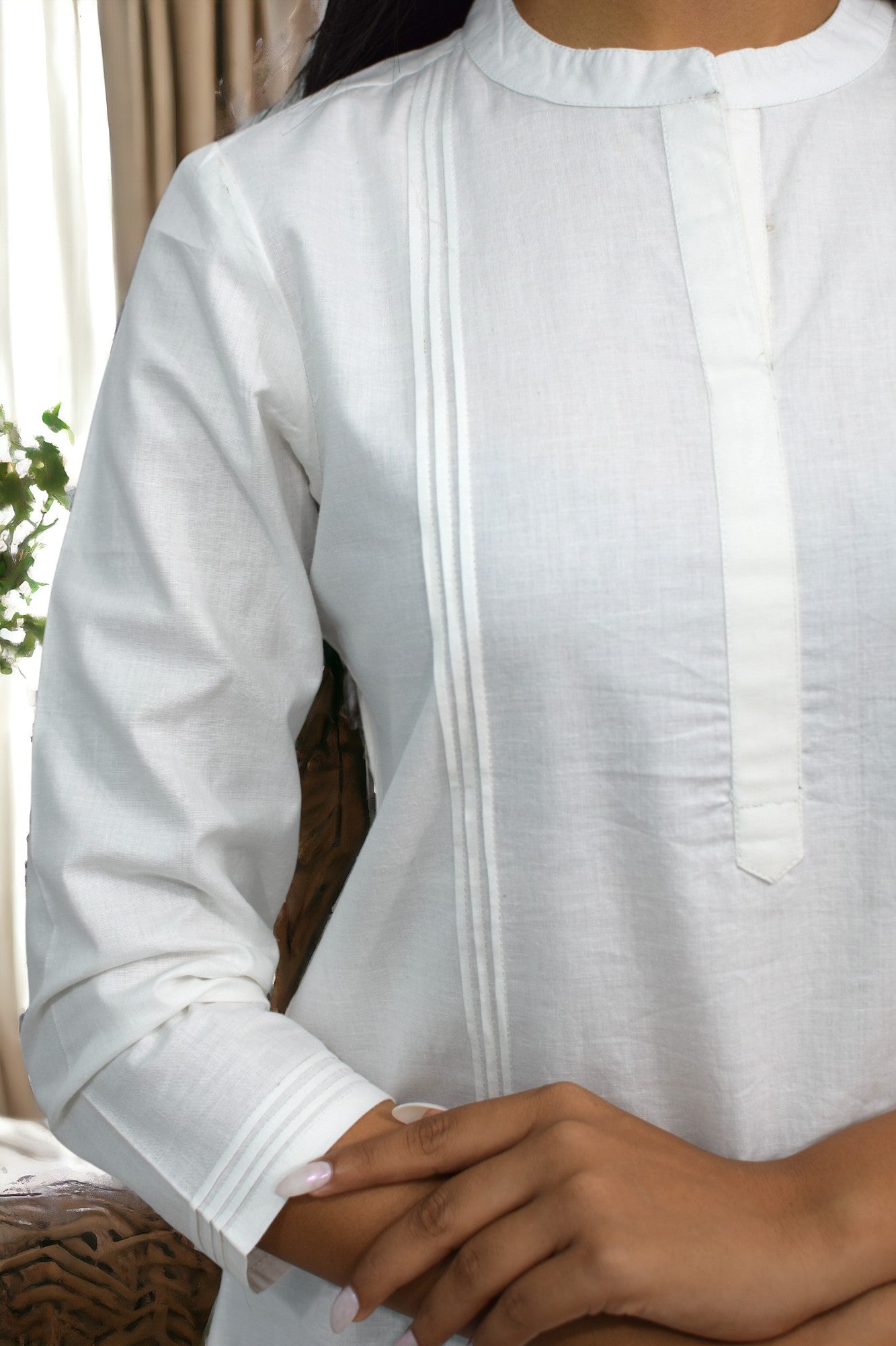 Pintex White plain short kurta