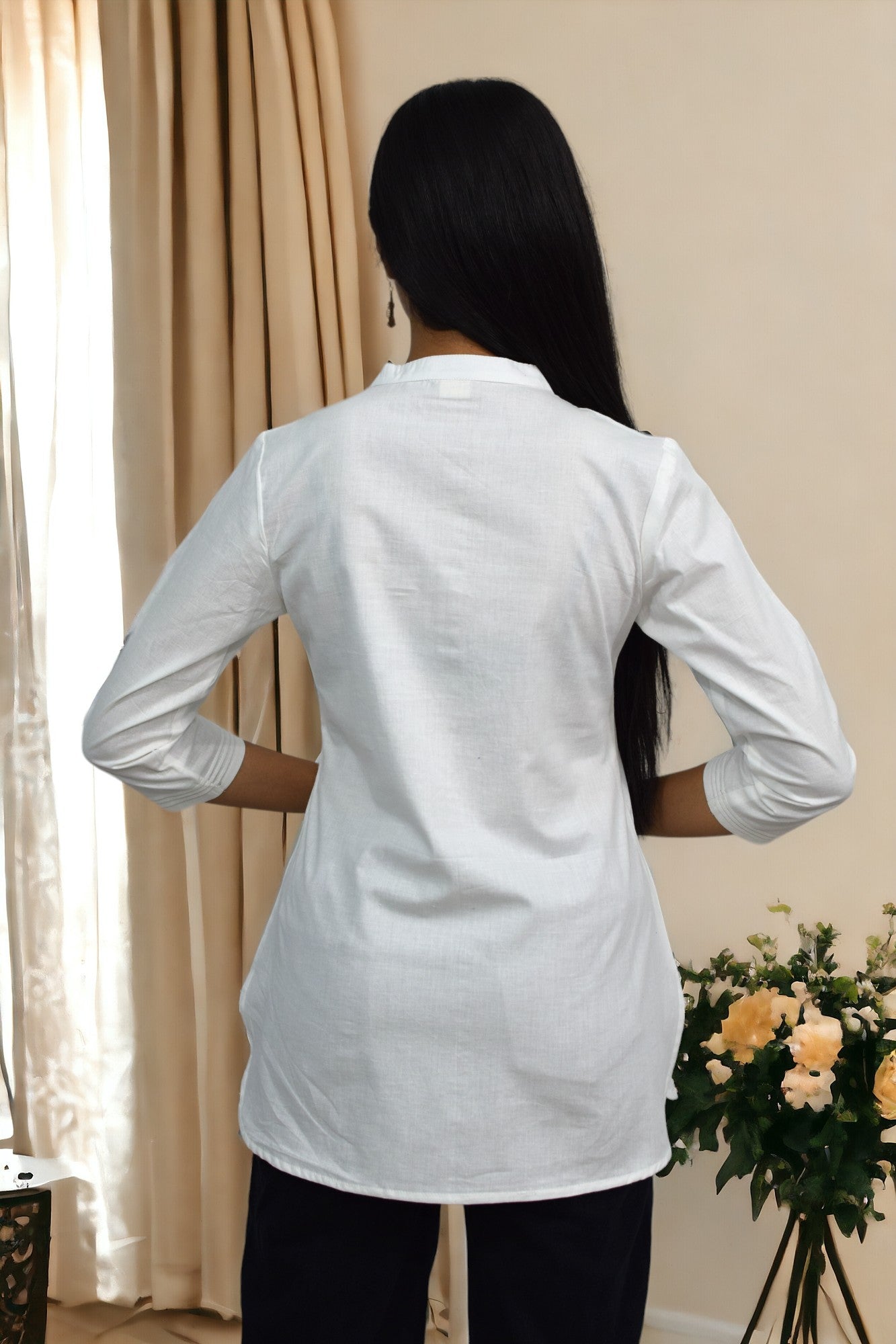 Pintex White plain short kurta
