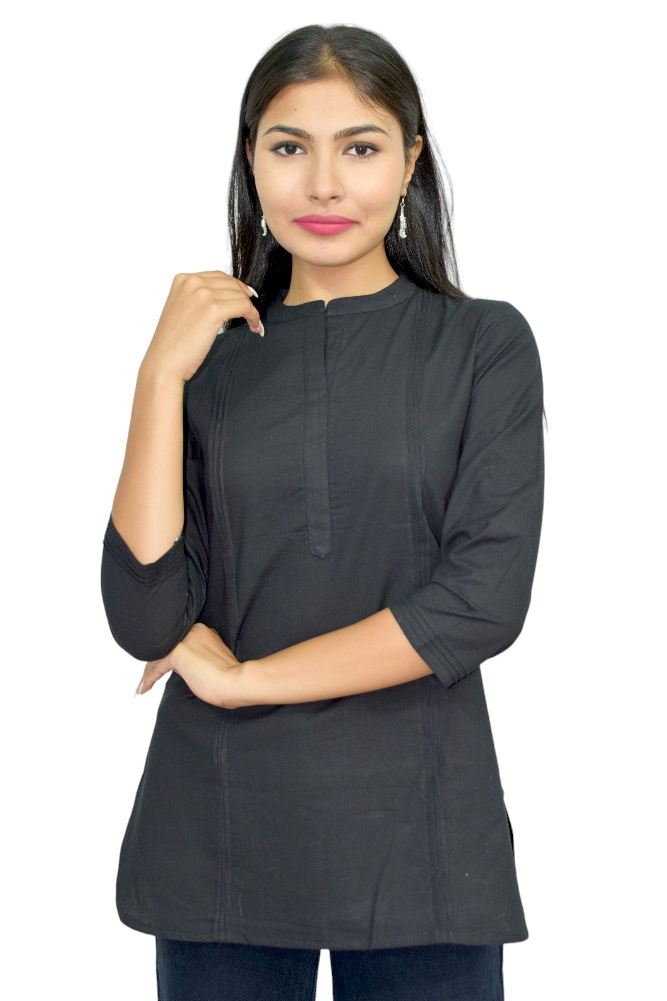 Pintex Black plain short kurta