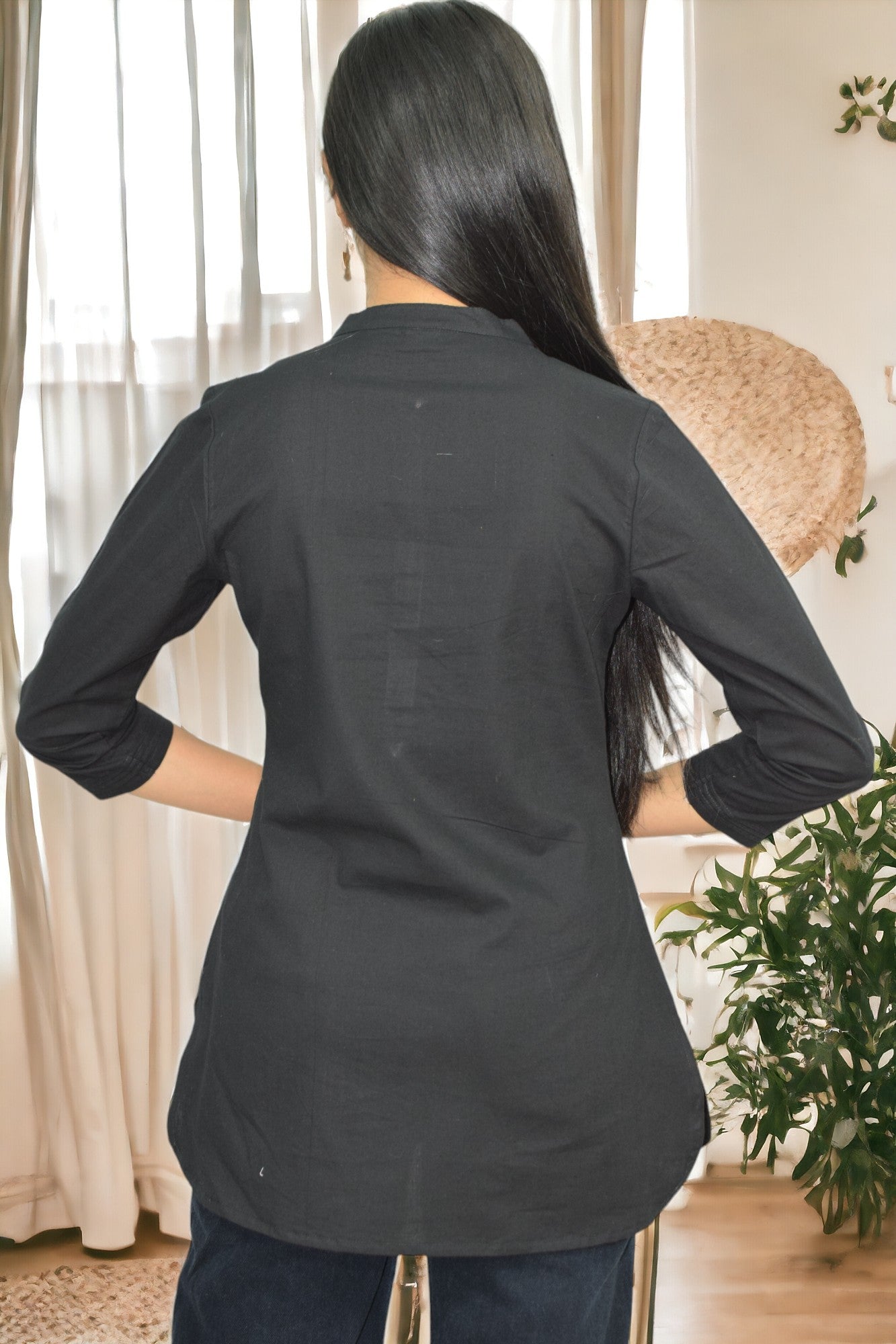 Pintex Black plain short kurta