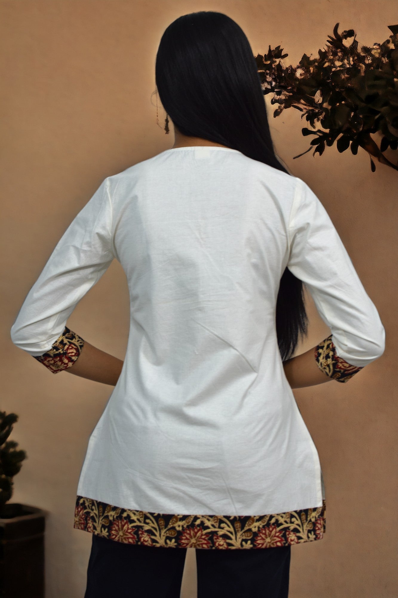 V-neck kalamkari short Kurti