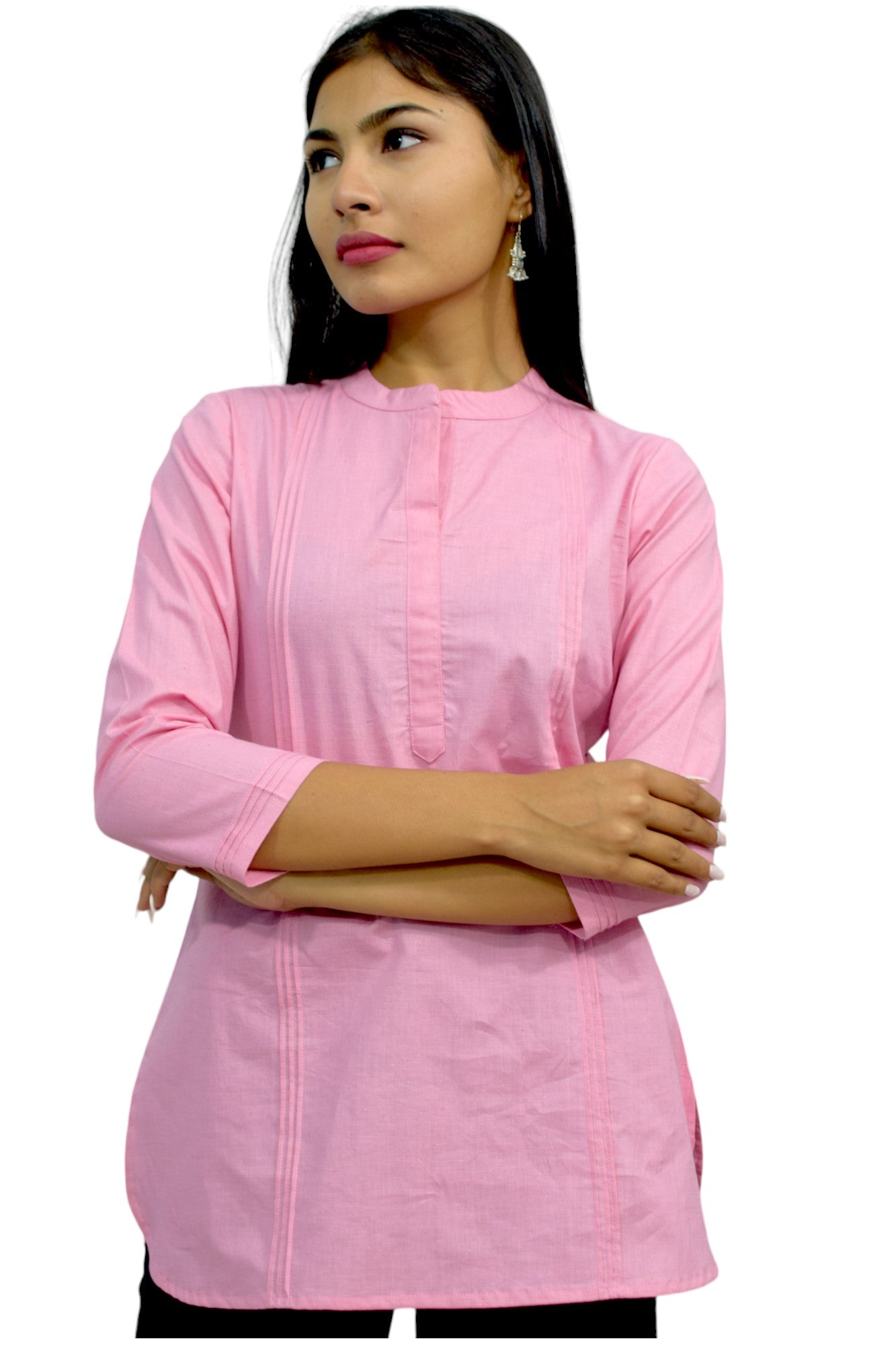 Pintex Pink plain short kurta