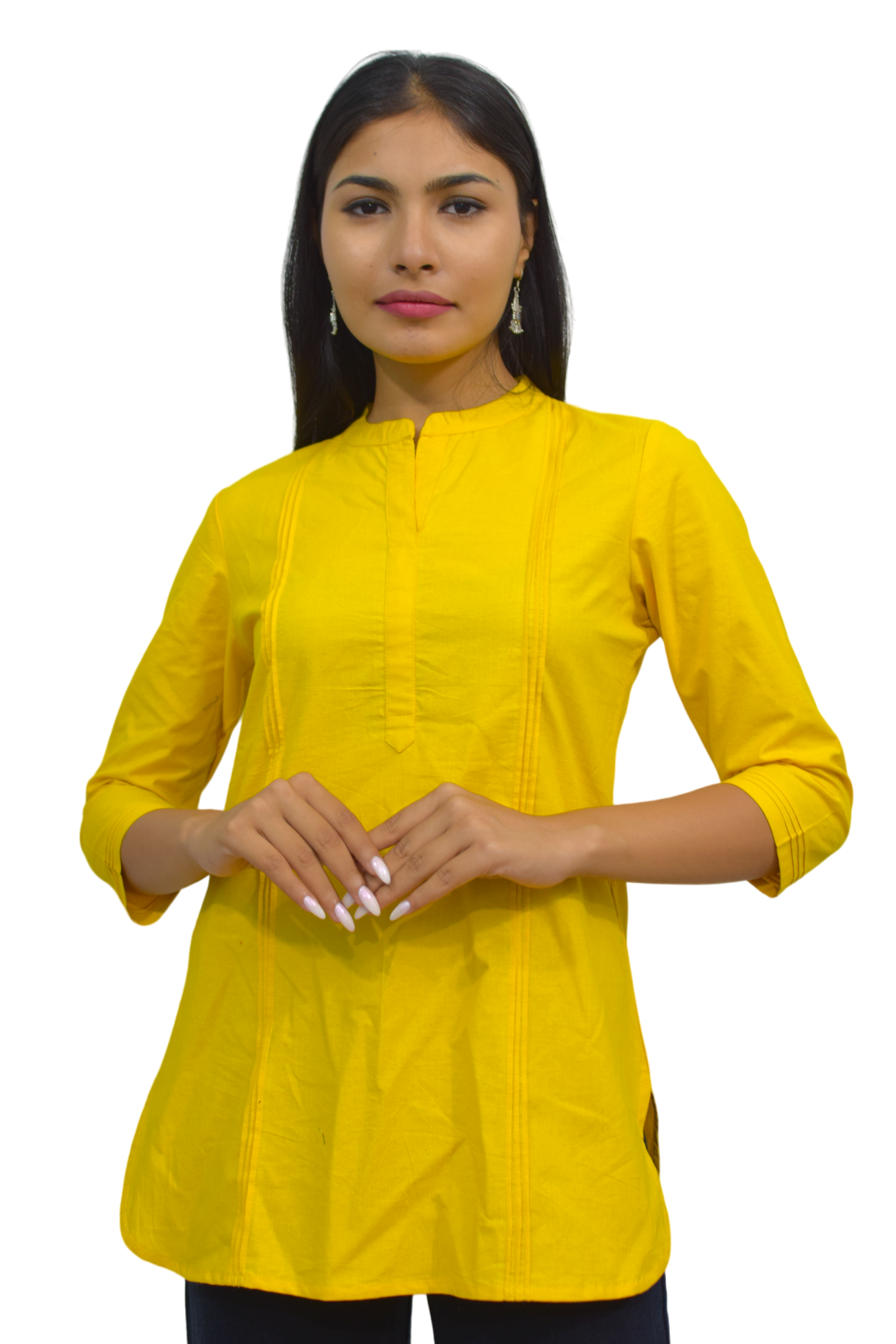 Pintex Yellow plain short kurta