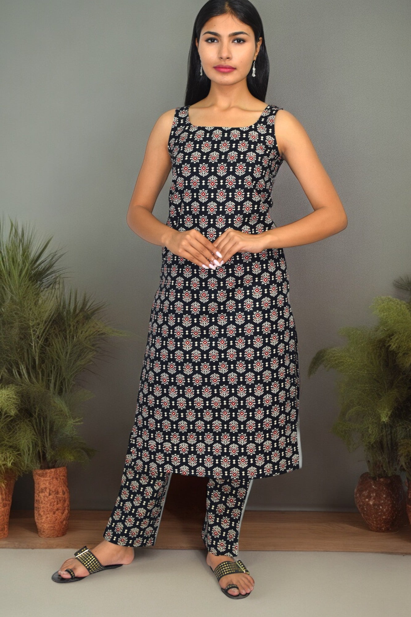 White Geometerical Hand Block Printed Coord Set