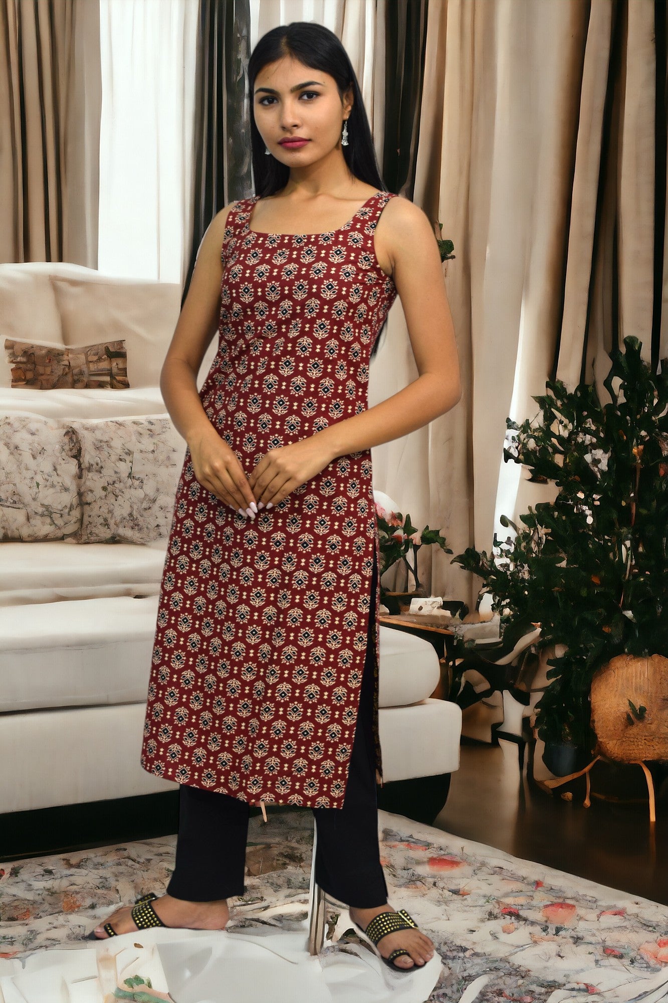 Maroon Dimond broad long kurti