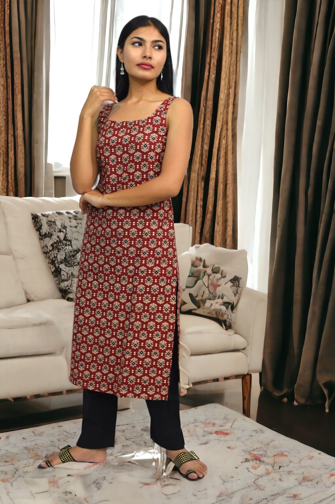 Maroon Dimond broad long kurti