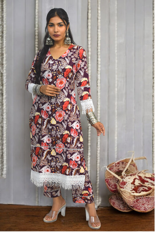 Purple jhalar coord set