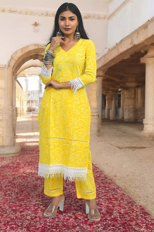 Yellow booti jhalar coord set