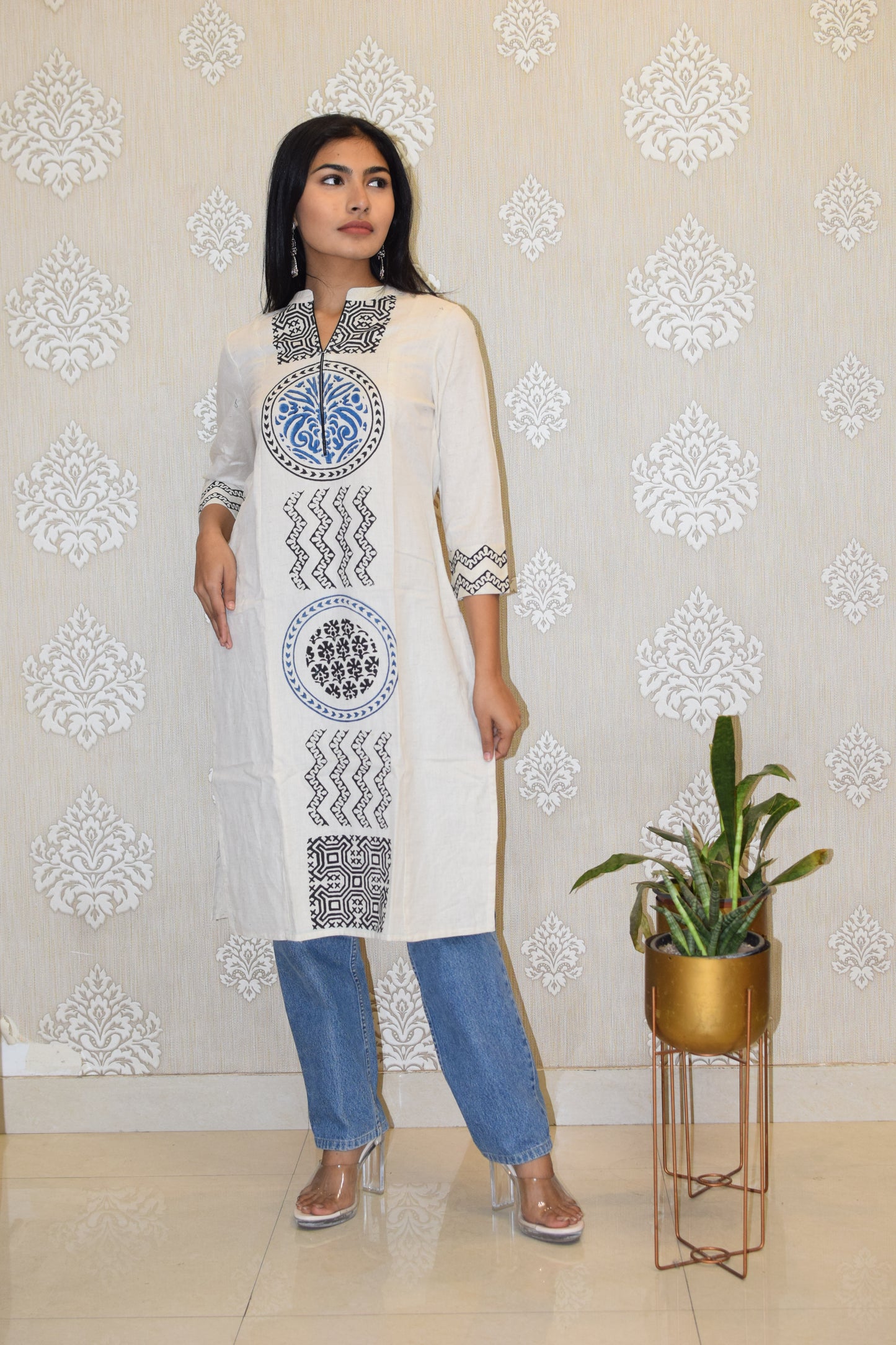 Blue Pure Cotton Flex Block Print Kurta