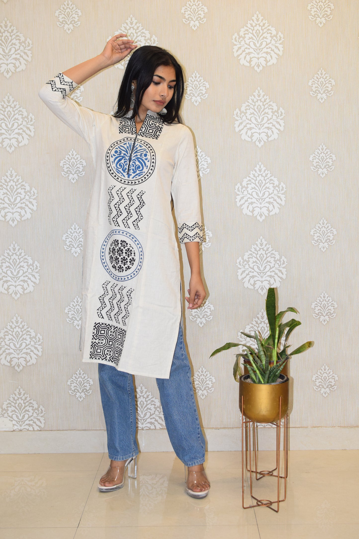 Blue Pure Cotton Flex Block Print Kurta
