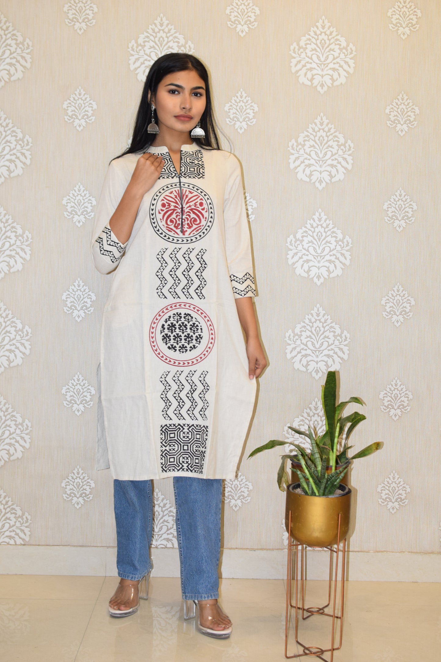 Red Pure Cotton Flex Block Print Kurta