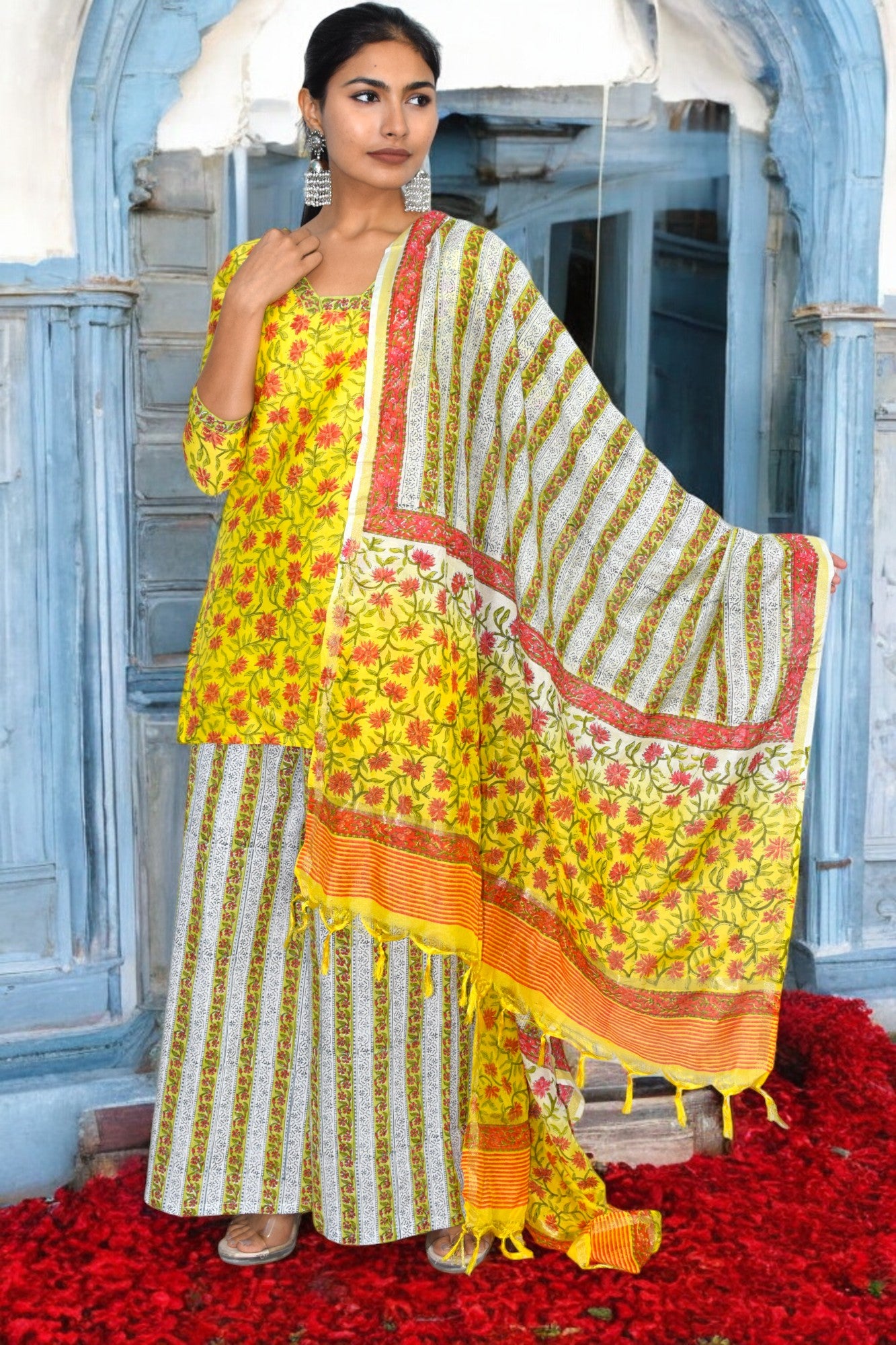 Sunshine Bloom Chanderi Silk Suit Set