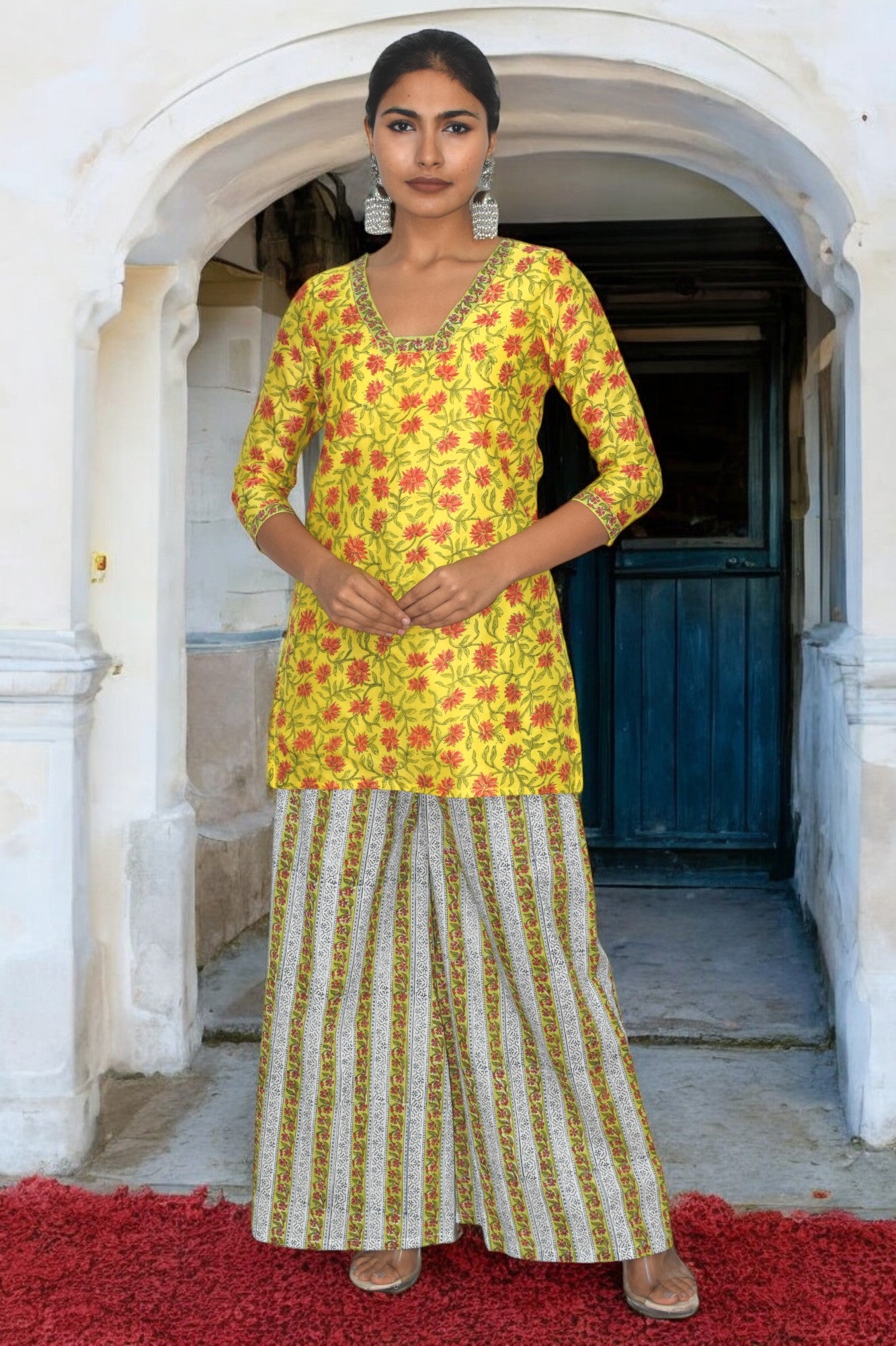 Sunshine Bloom Chanderi Silk Suit Set
