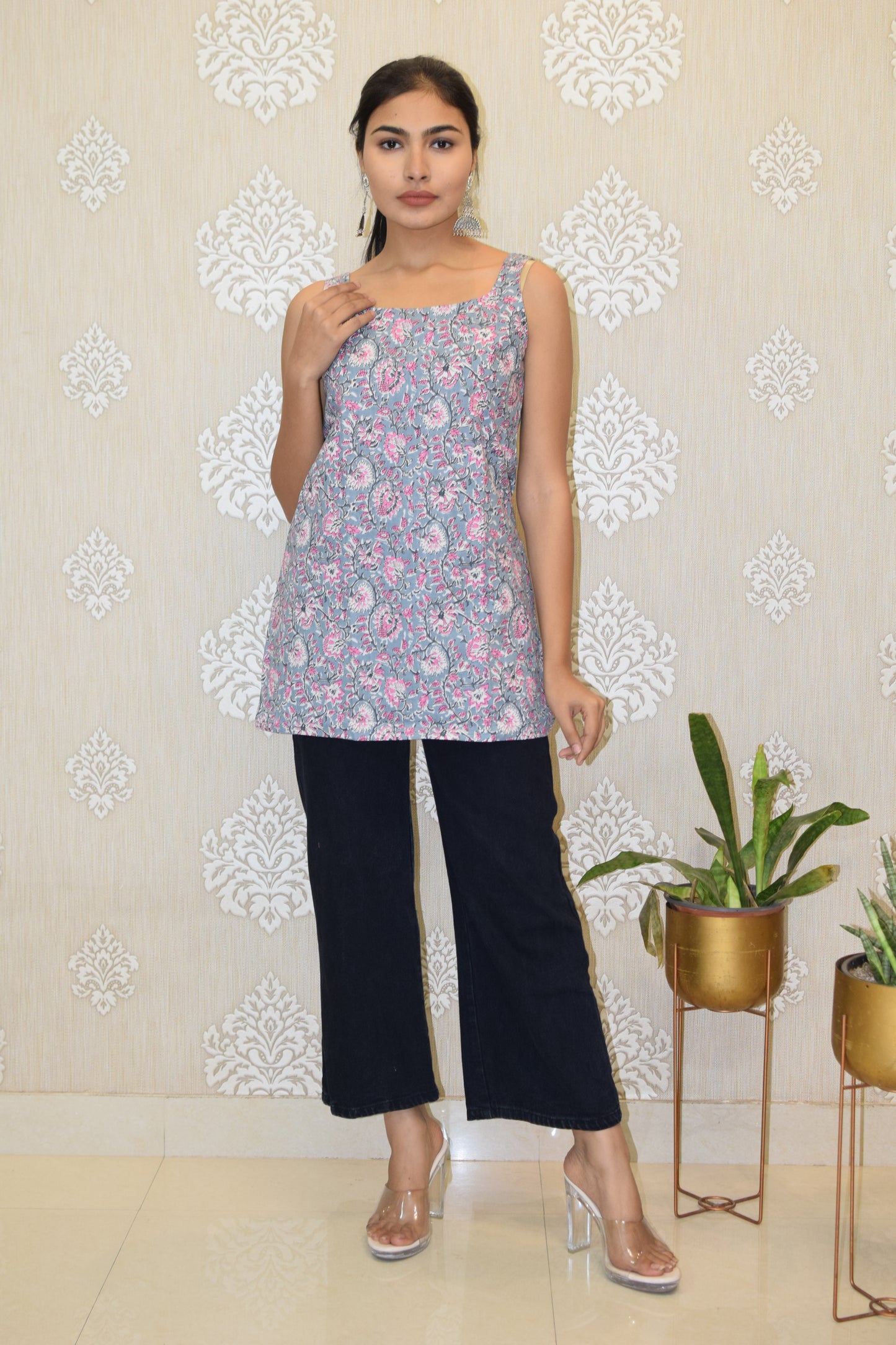 Grey Cotton Broad Neck Kurti