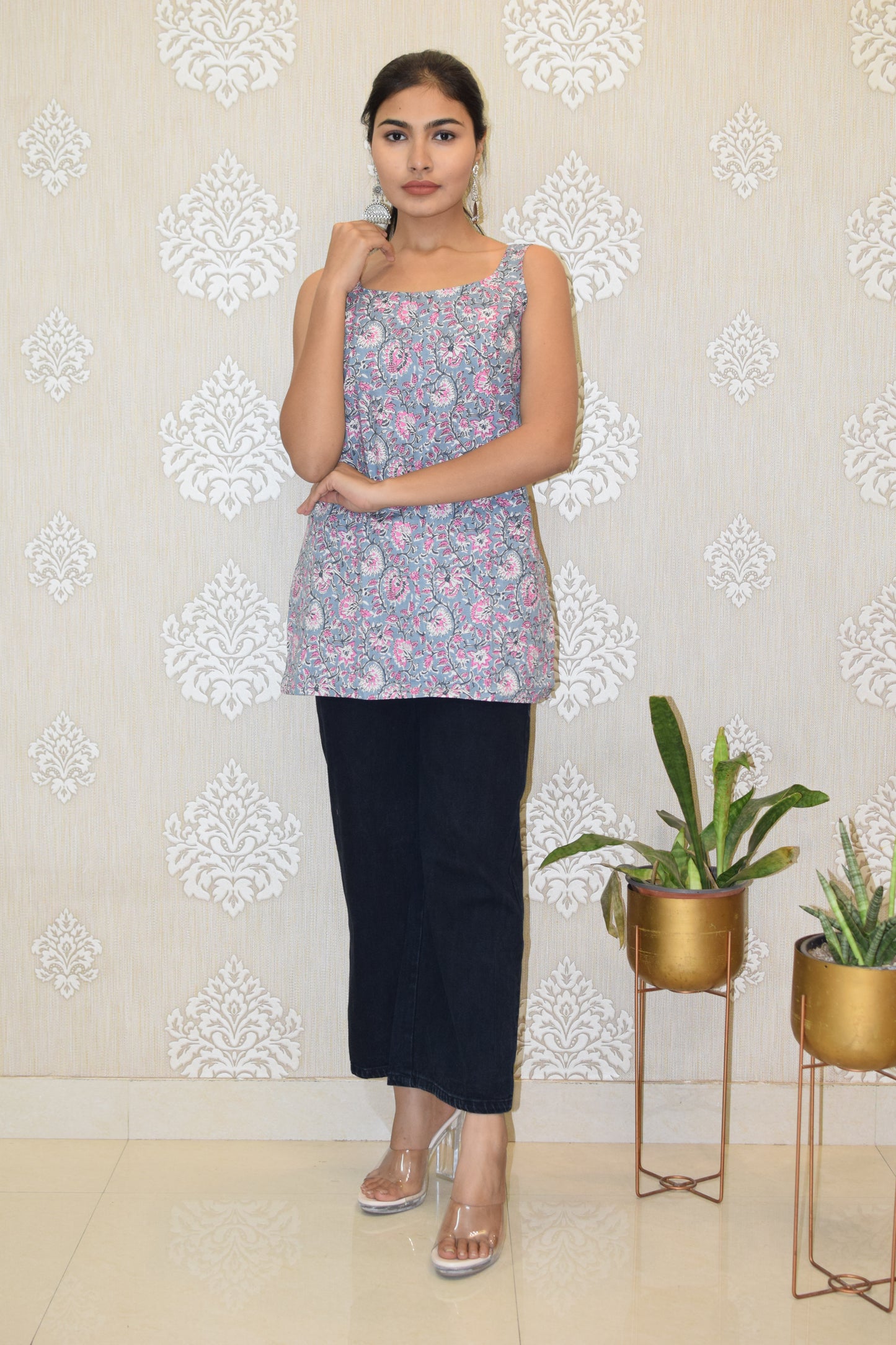 Grey Cotton Broad Neck Kurti