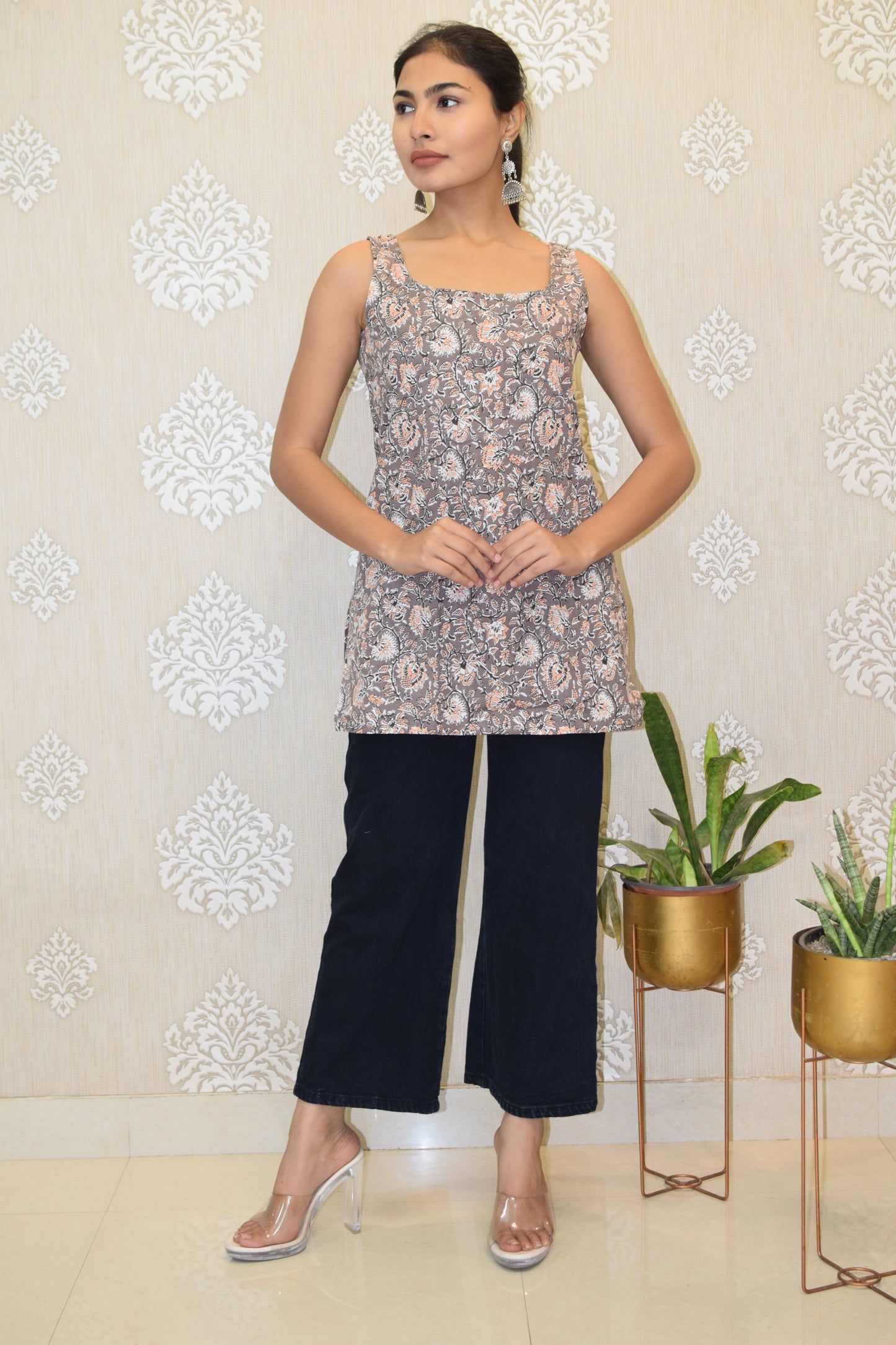 Mocha Cotton Broad Neck Kurti