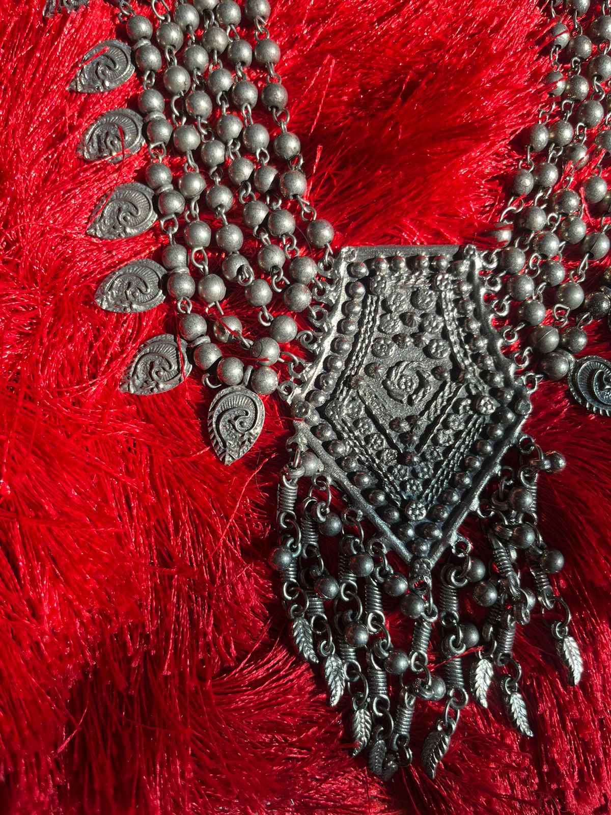 Oxidised Silver plated multi layered necklace