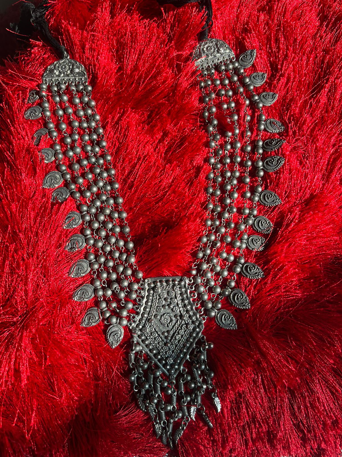 Oxidised Silver plated multi layered necklace
