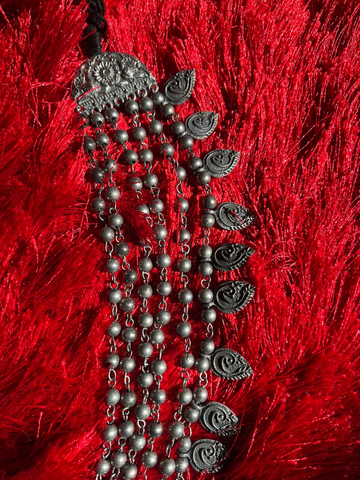 Oxidised Silver plated multi layered necklace
