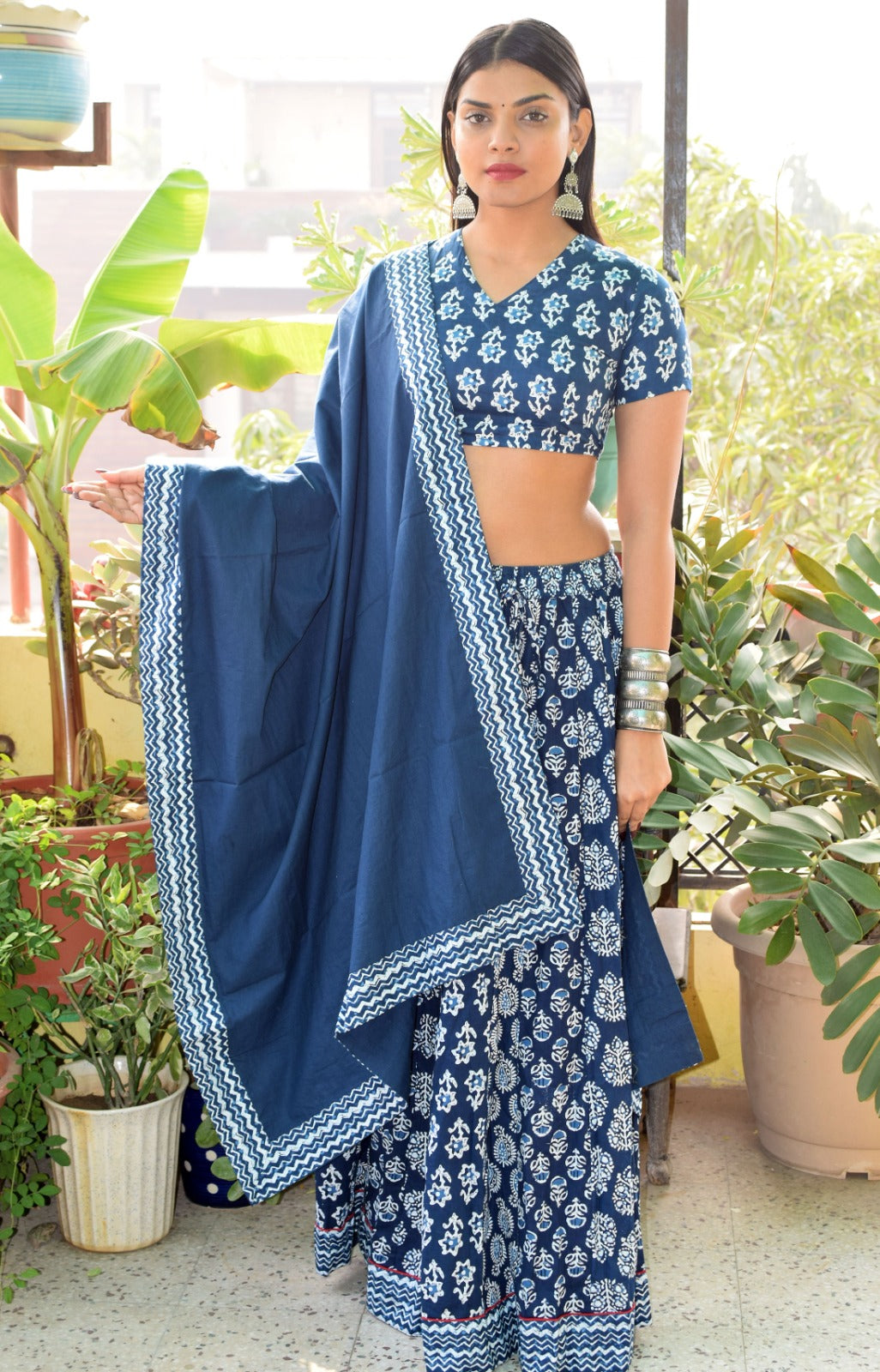 New Booti Indigo Rayon half sleeves leghanga set