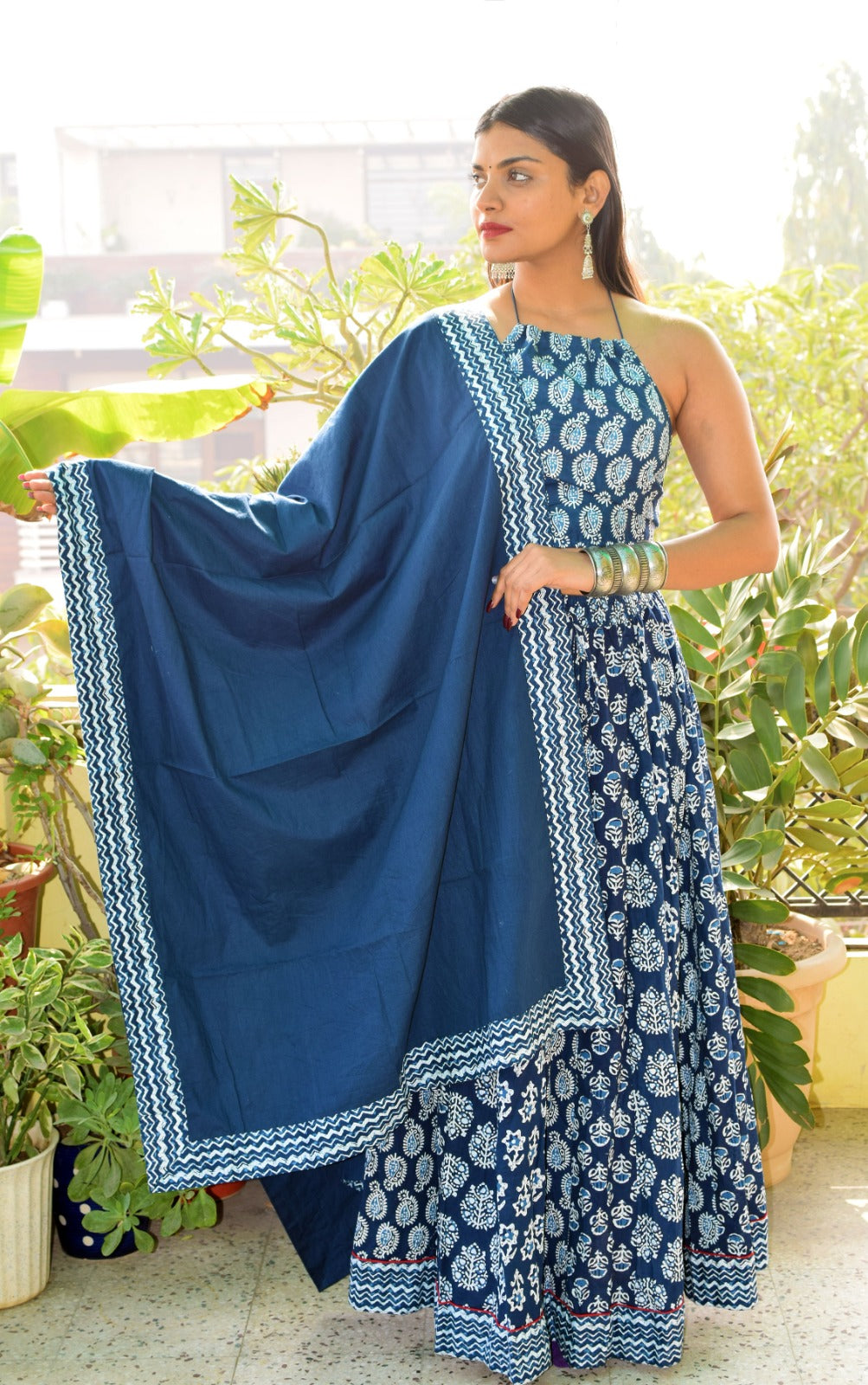 Morpankhi Indigo Backless leghanga set