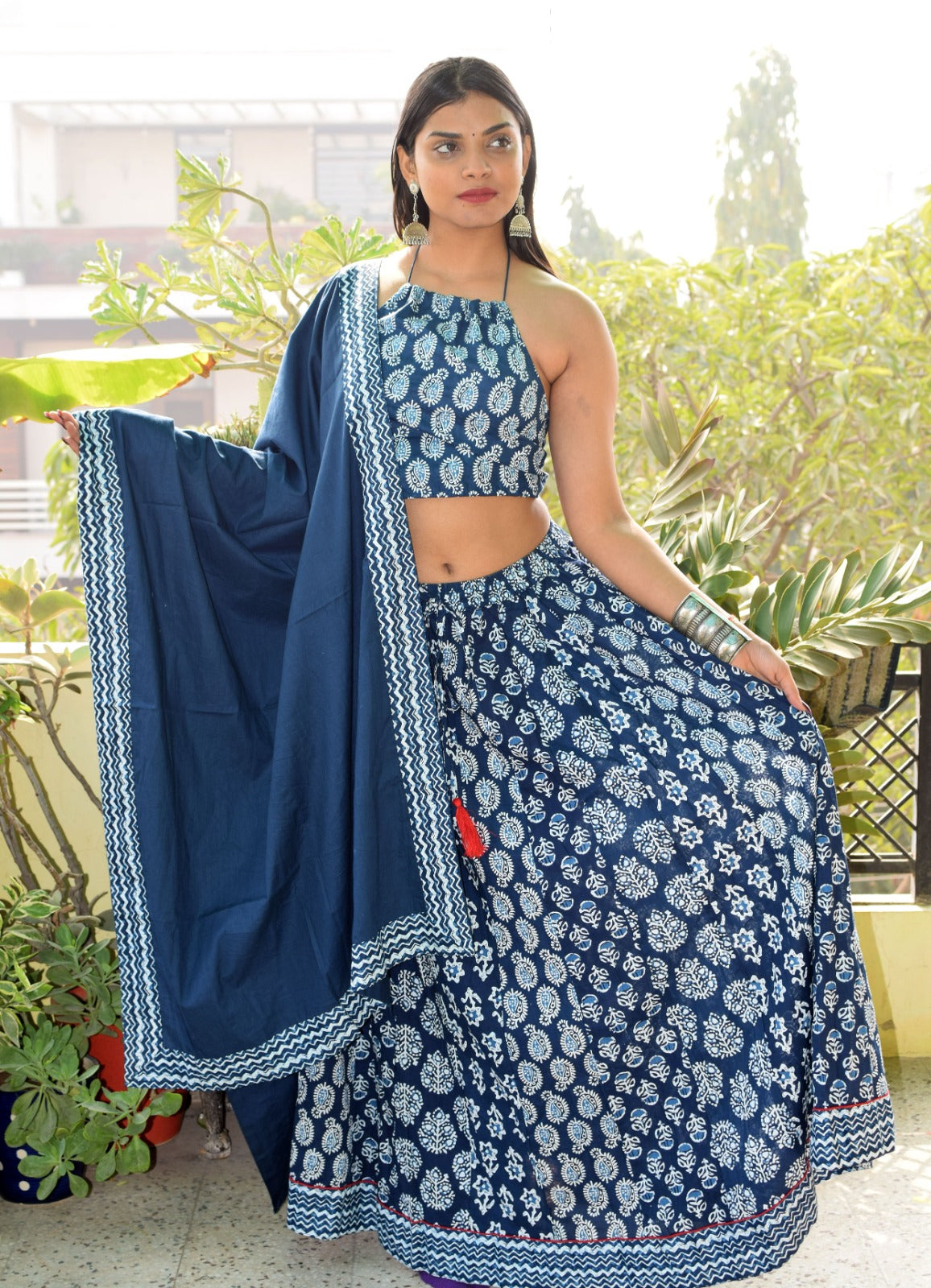 Morpankhi Indigo Backless leghanga set