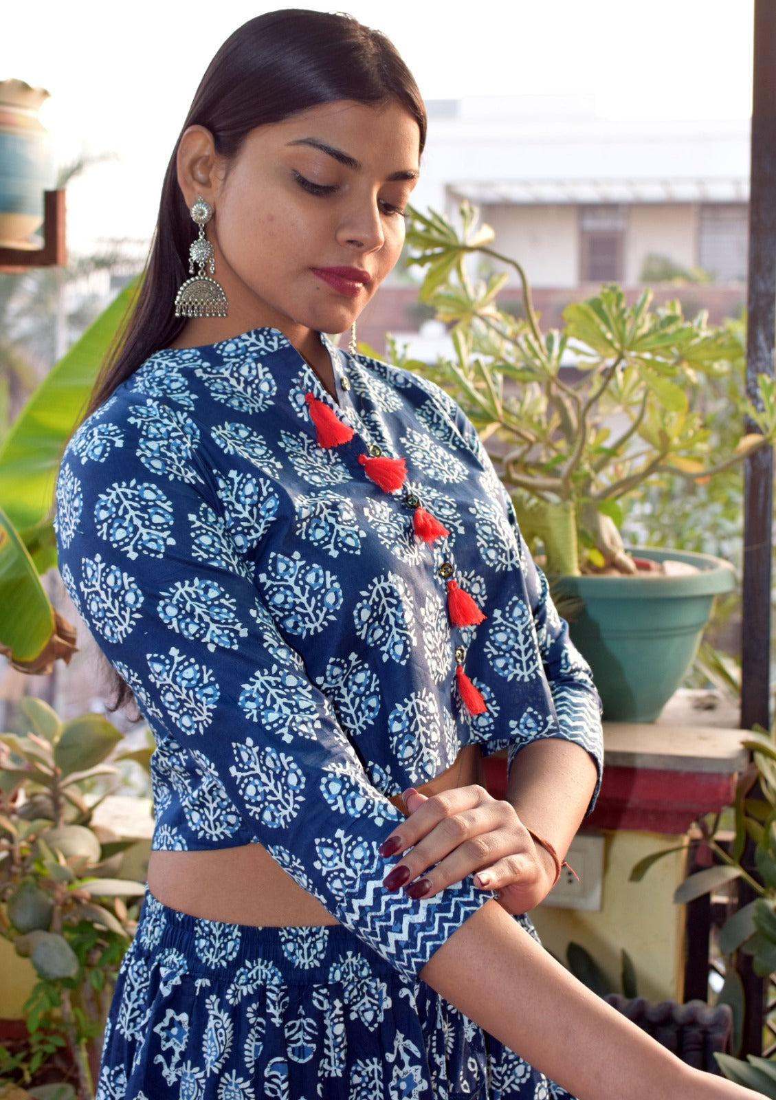Amer Booti Indigo Rayon Blouse with Skirt