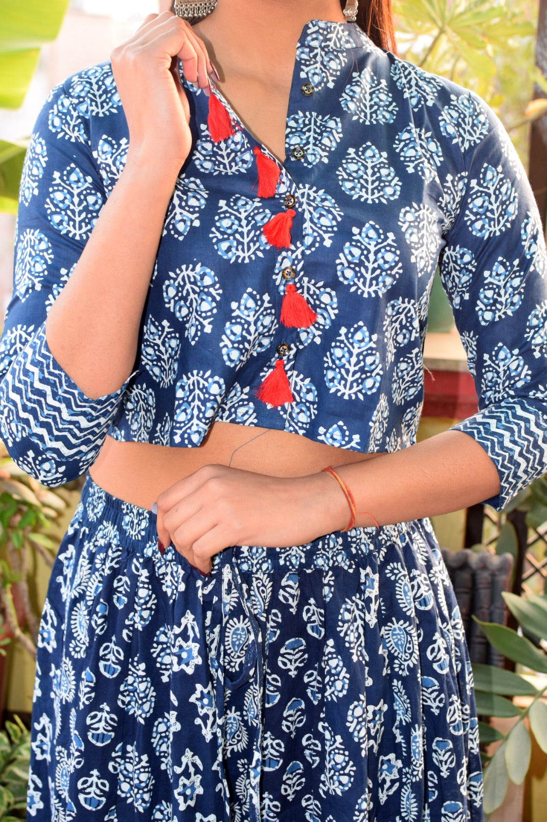 Amer Booti Indigo Rayon Blouse with Skirt