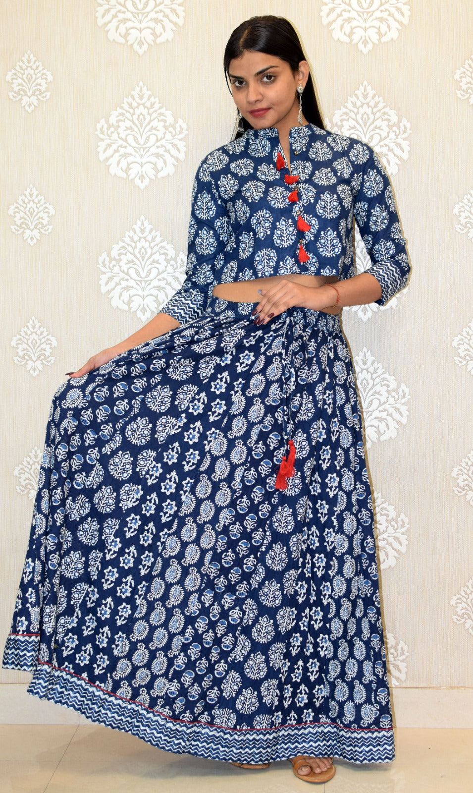 Amer Booti Indigo Rayon Blouse with Skirt