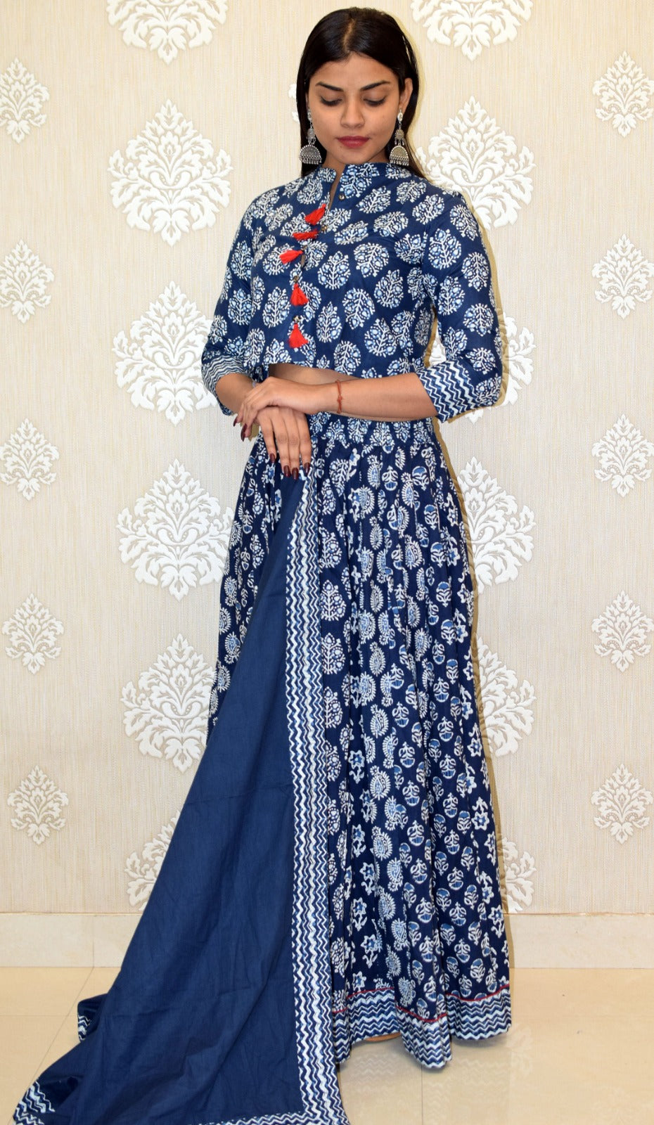 Amer Booti Indigo Rayon Blouse with Skirt