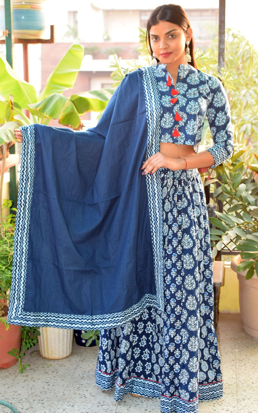 Amer Booti Indigo Rayon Blouse with Skirt