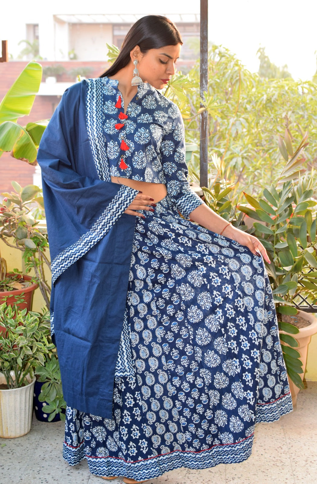 Amer Booti Indigo Rayon Blouse with Skirt