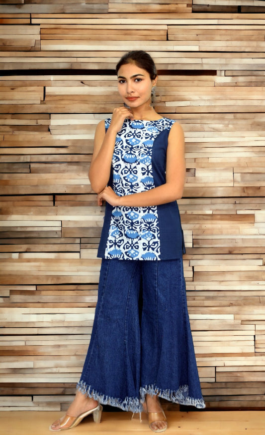 Blue Boat Neck Women's Top