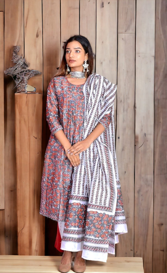 Grey pure Chanderi Sequin work full Suit With Dupatta