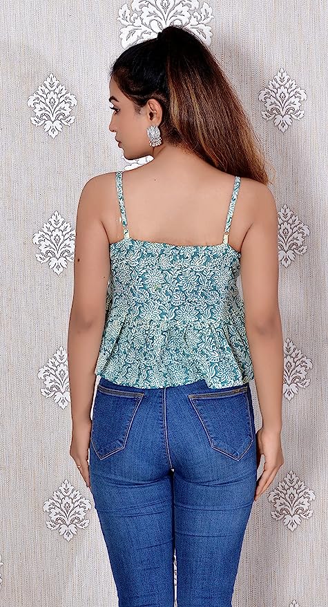 Aqua Blue Flared Crop Top