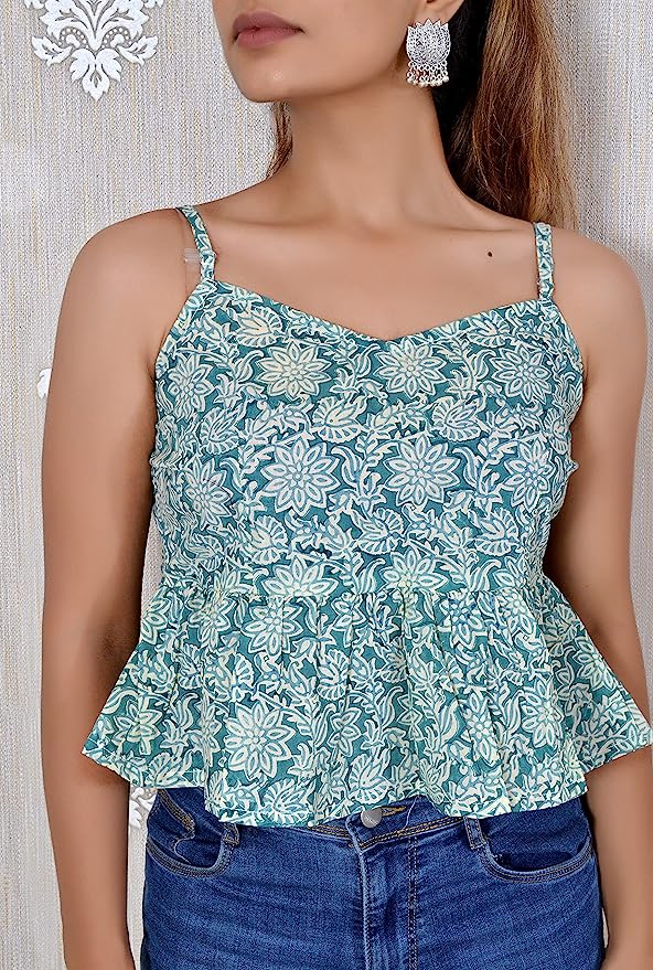 Aqua Blue Flared Crop Top