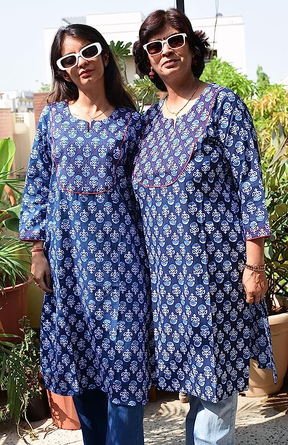 Indigo Handblock Organic Cotton Short Kurta