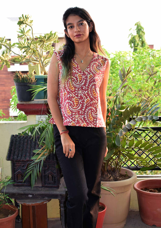 Peach V-Neck cotton short top