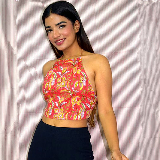 Red Halter neck crop top