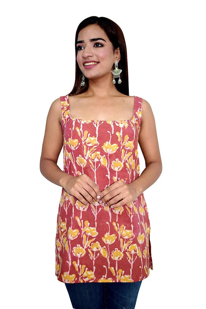 Peach Cotton Broad Neck Kurti