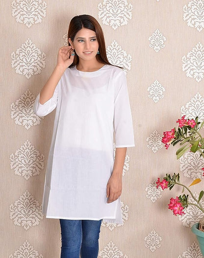 White round neck Plain Cotton Kurta