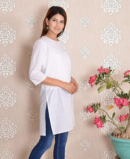 White round neck Plain Cotton Kurta