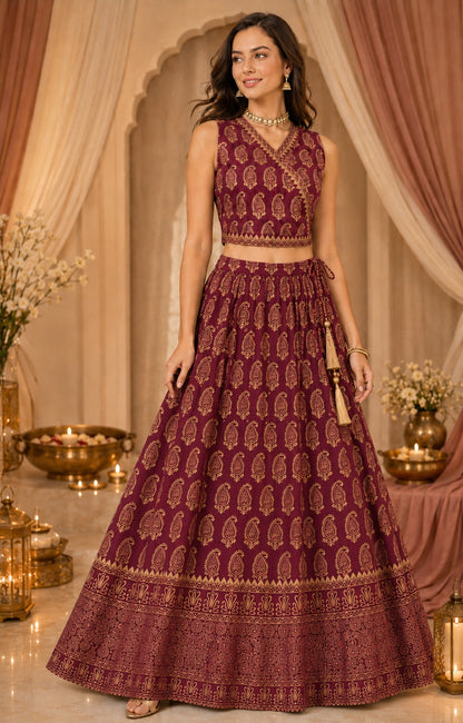 Zarika Hand Block Paisley Lehenga Set