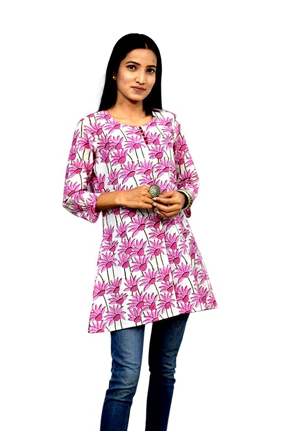 Pink Printed Short Women Kurti